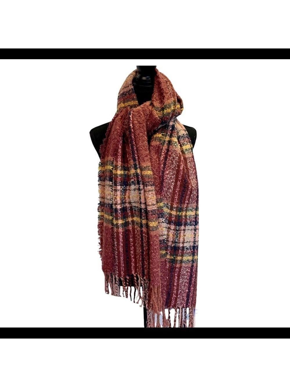 Dusty rose pink yellow plaid check warm soft fall winter blanket scarf